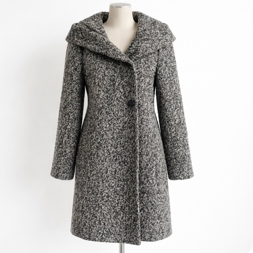 Calvin Klein Wool Blend Boucle Hooded Coat, Gray, 6 - Picture 2 of 7